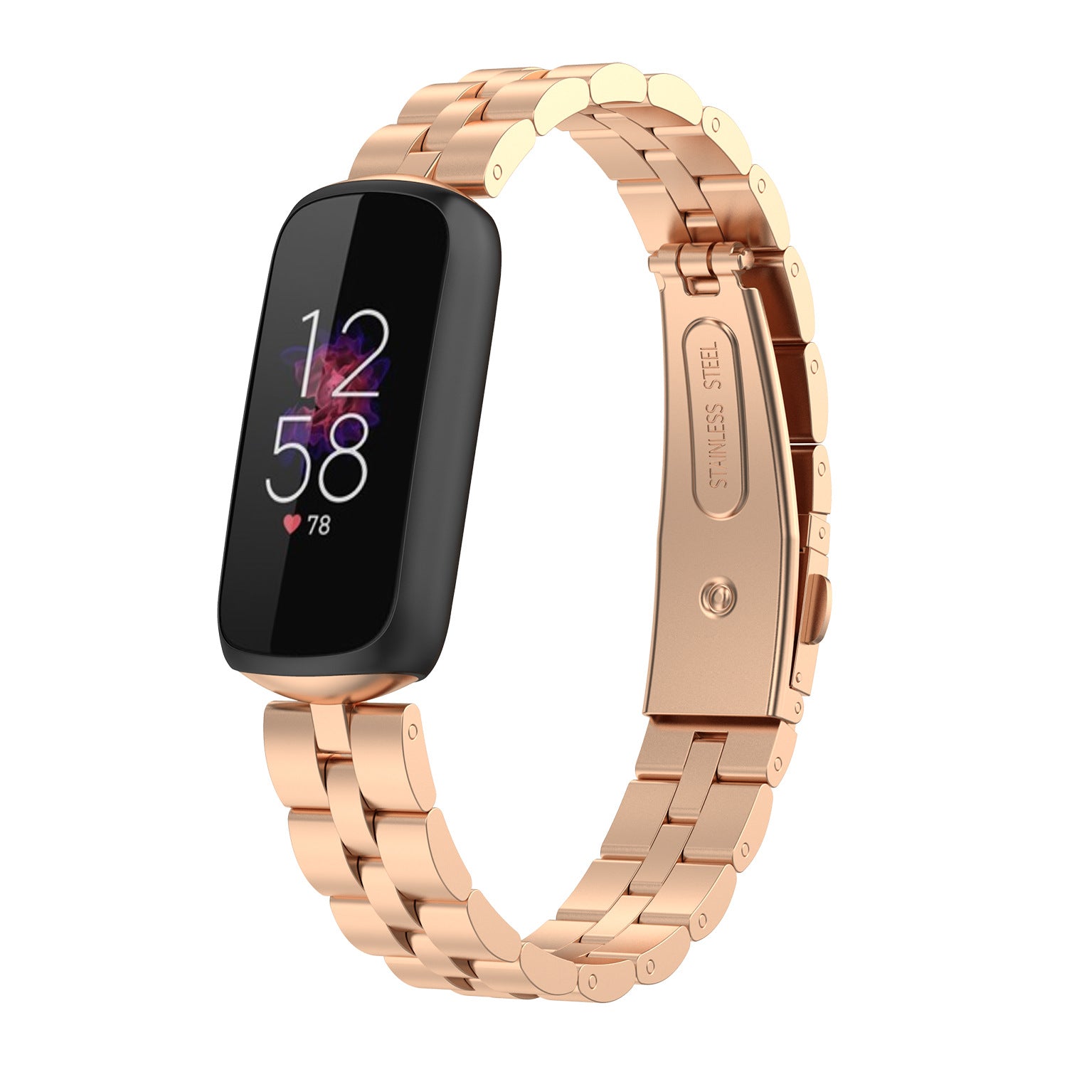 Rustfrit stålbånd med tre perler, flade spænder Udskiftning af urrem til Fitbit Luxe Special Edition Rustfrit stålbånd med tre perler, flade spænder Udskiftning af urrem til Fitbit Luxe Special Edition